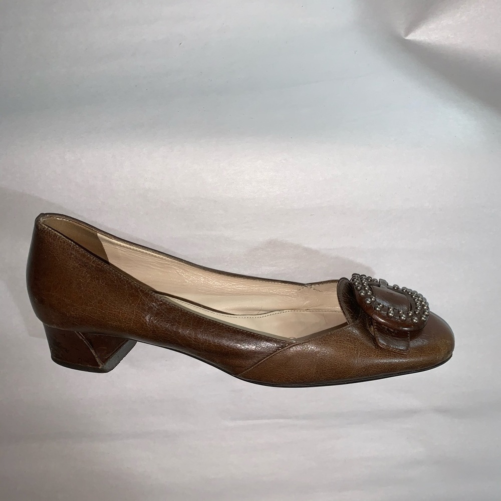 PRADA size 40.5 brown calfskin pumps w/buckle